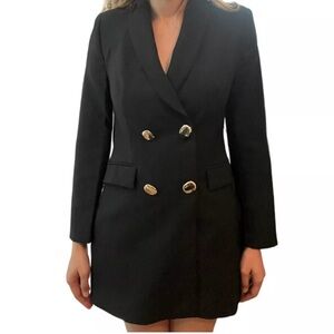 Zara Black Gold Button Double Breasted Blazer Dress Blogger Favorite Size XS